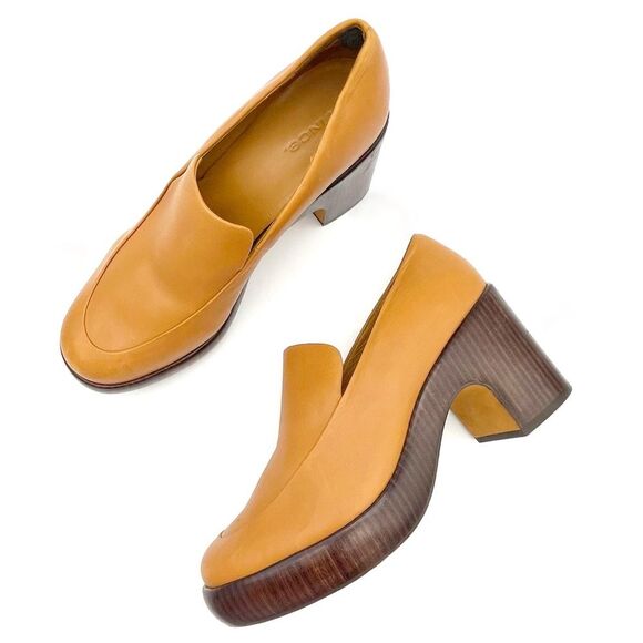Vince Narissa High Heel Platform Clog Loafers in Cognac Tan Leather Size 8.5 - Picture 9 of 16